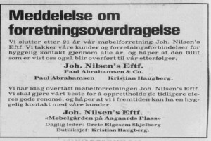 Bilde av Johan Nilsens Eftf. Paul Abrahamsen & Co. slutter etter 21 år